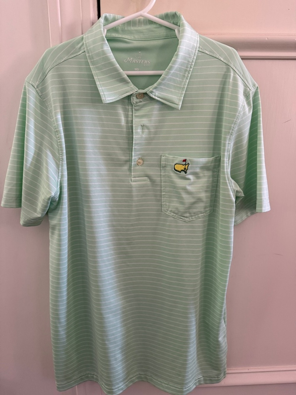 Youth Masters Light Mint Green Striped Polo with Embroidered Pocket Logo